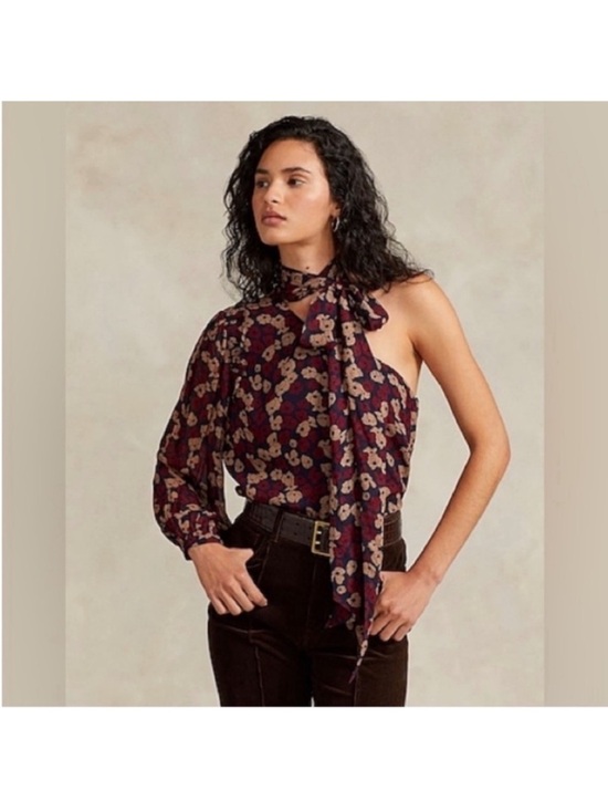 Polo Ralph Lauren Tops - NWT POLO RALPH LAUREN Georgette Tie-Neck One-Shoulder Top
